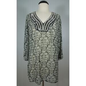 SHORELINE Tunic Top S/M Womens Beads Embellished V-Neck Sheer